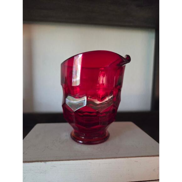 Viking Amberina Georgian Ruby Red Creamer & Open Bowl Sugar Set Vintage Glass - Picture 3 of 9